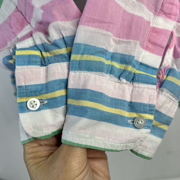 Talbots Petite Top Size LP L Popover Top Striped White Pink Blouse Pastel Collar - Picture 4 of 11